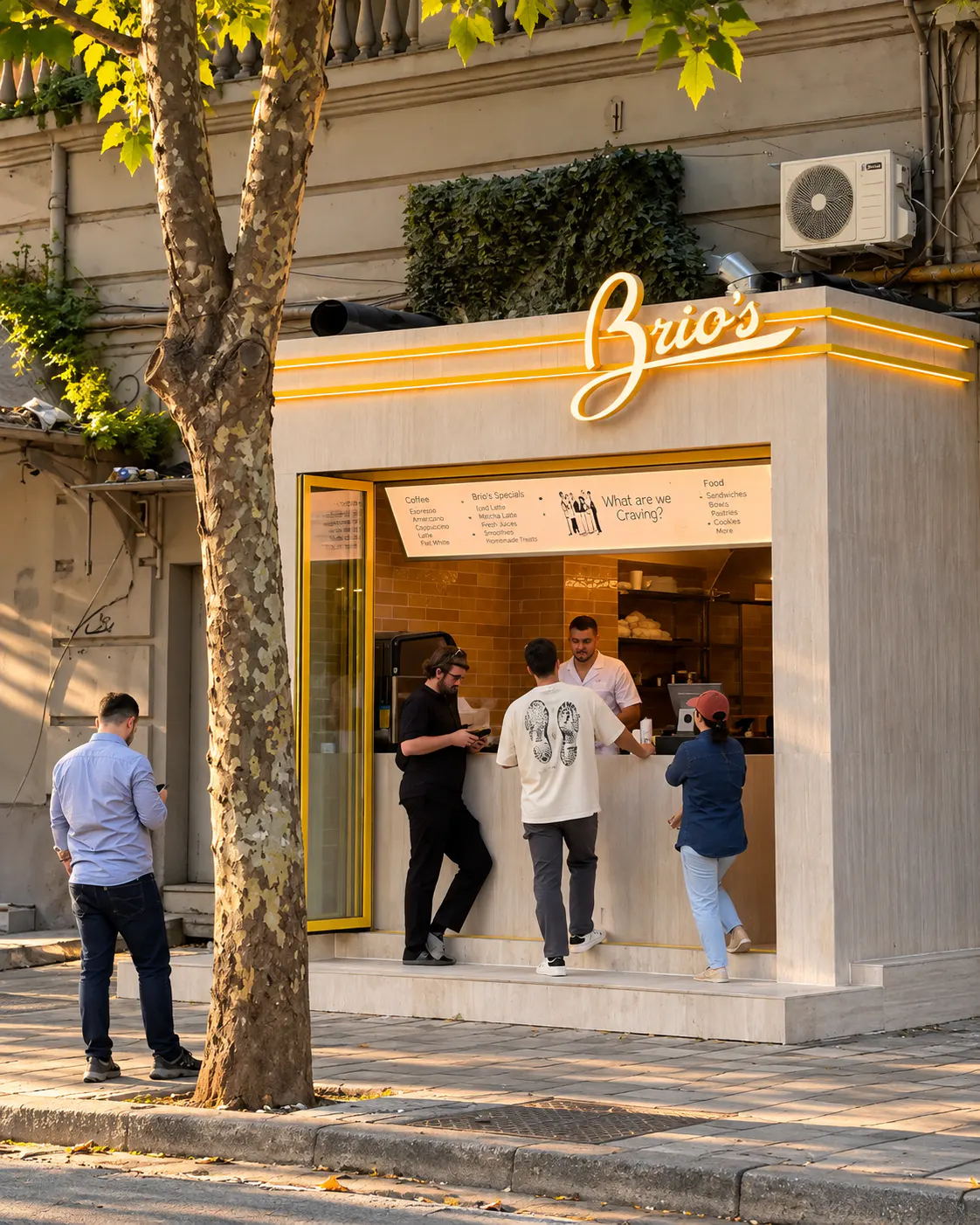Exterior of Brio’s fast-food spot near Kinema Agimi on Bulevardi Bajram Curri in Tirana.