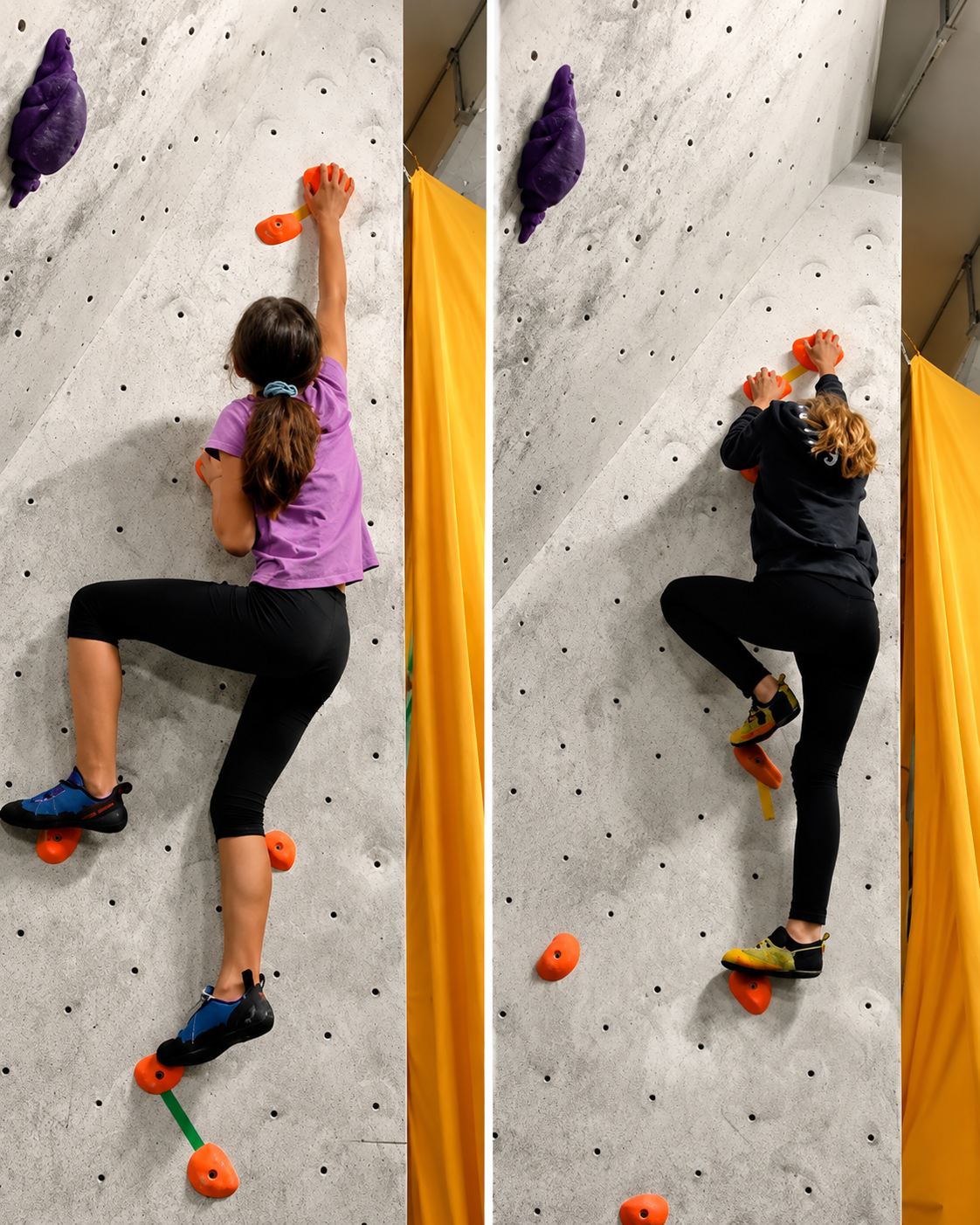 Indoor climbing in Tirana with climbers practicing on a climbing wall with colorful holds