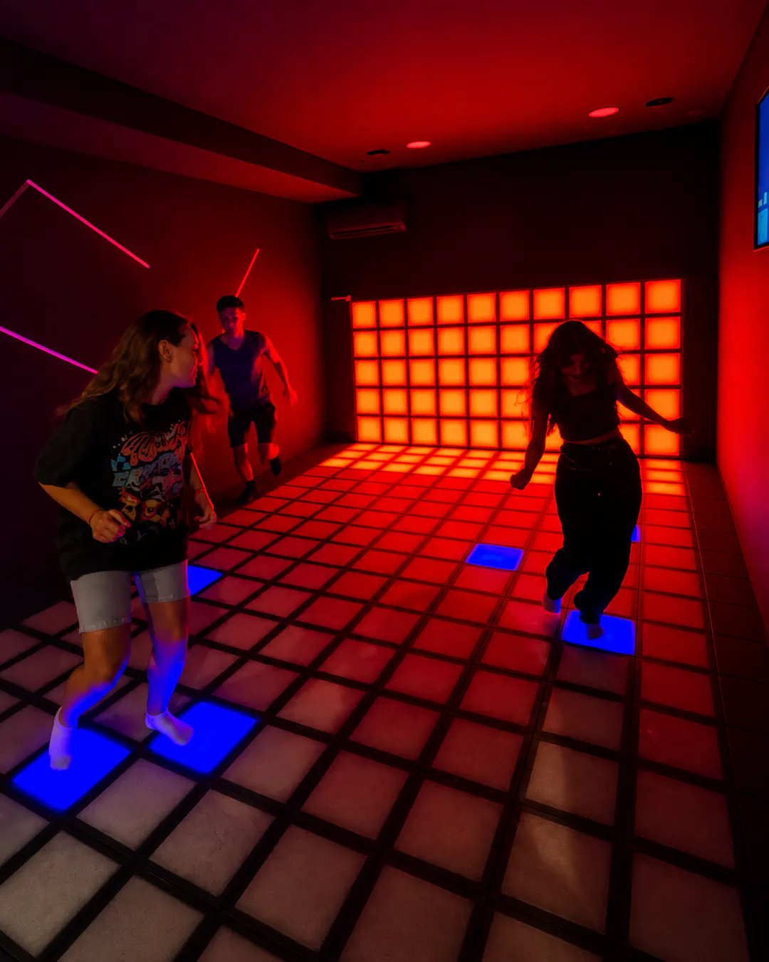 The Floor is Lava interactive LED floor challenge at Tirana Escape Room